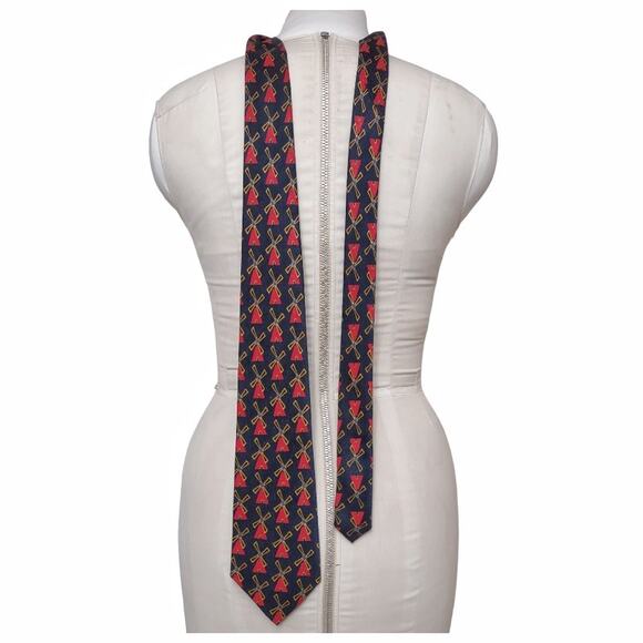 Mens 100% Silk Tie Black Red Gold Windmill Tie Professional Business Accessories - Picture 2 of 4